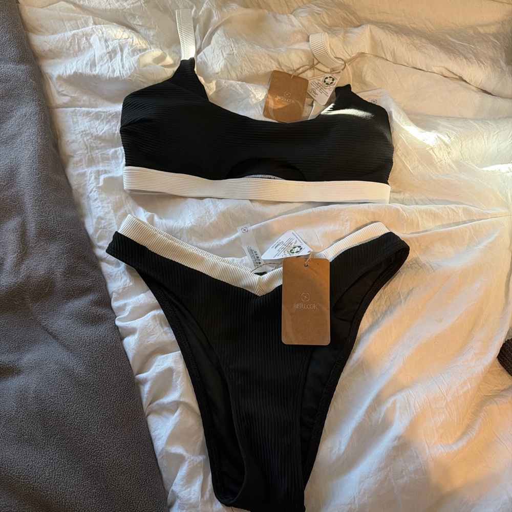 Ribbed Contrast Trim Black Bikini Set by HerLuxe